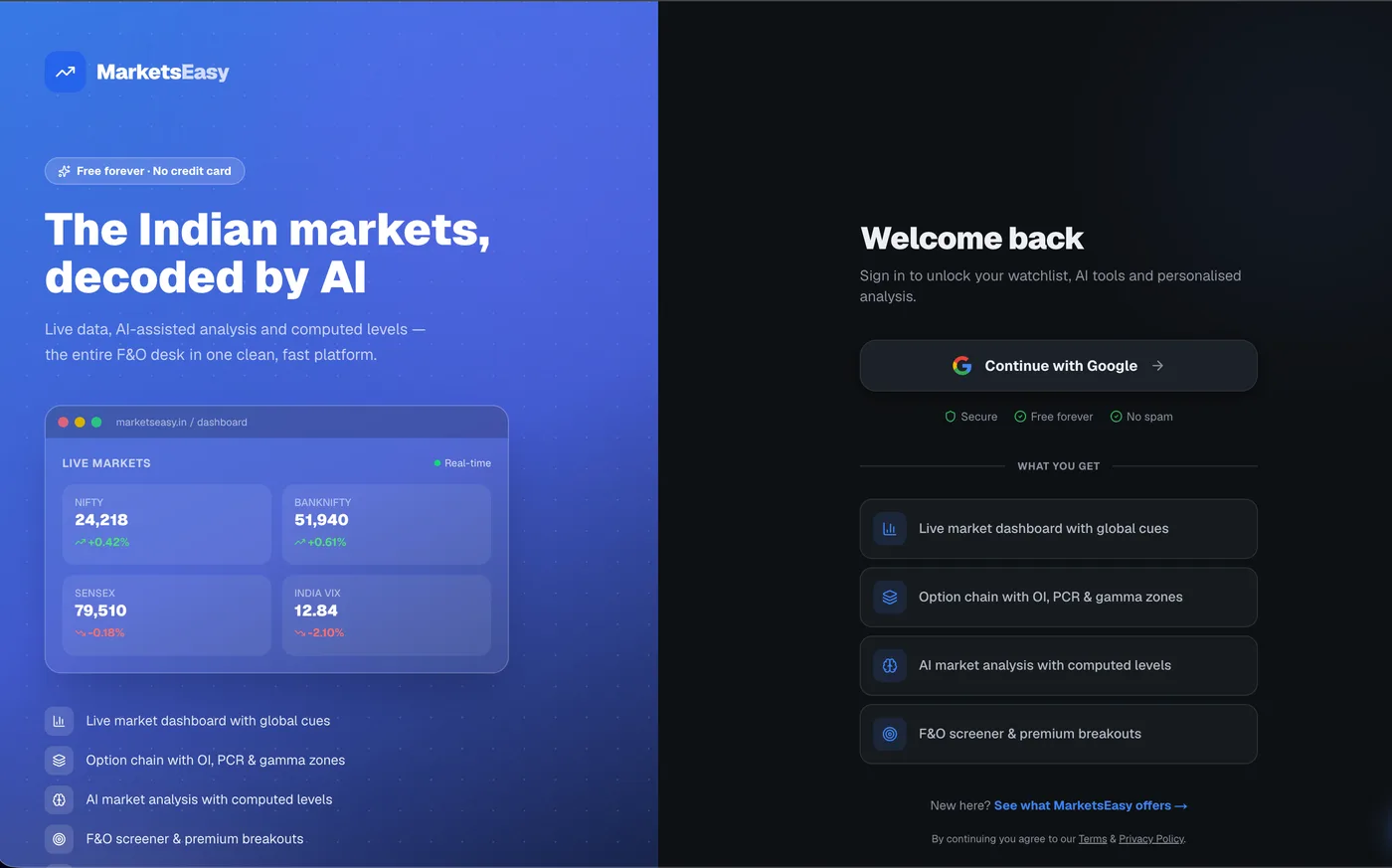 MarketsEasy Google sign-in